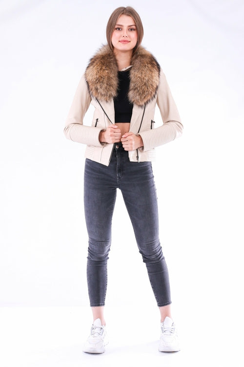 Ravenna Leather Biker Jacket - White